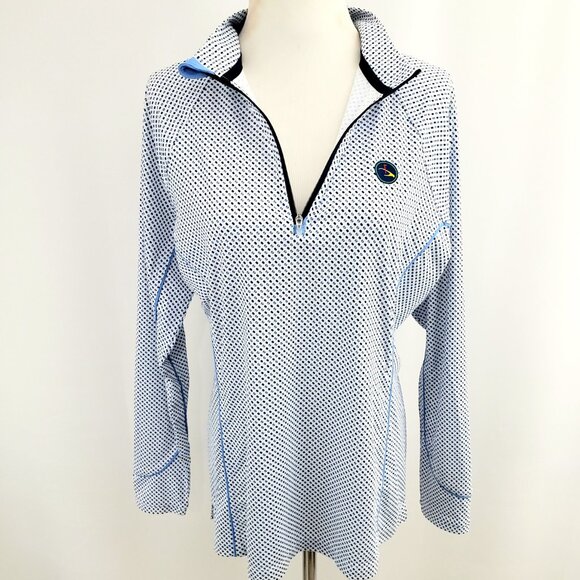 Peter Millar 1/4-Zip Golf Pullover Size MEDIUM Blue Dot UPF 50% Sun Protection - Picture 10 of 10